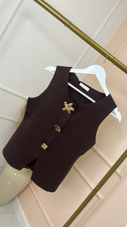 ALINA brown starfish button fine knit waistcoat