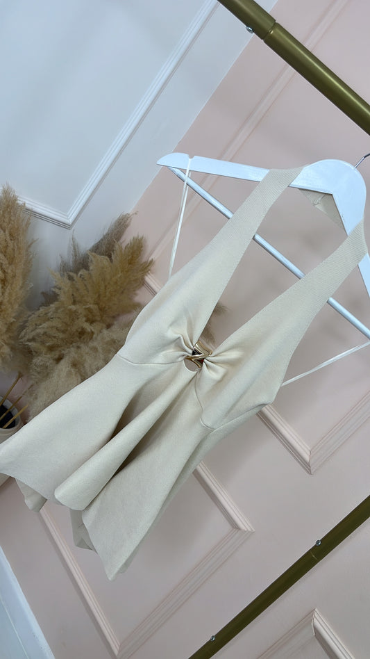 EMILY beige fine knit halter neck top