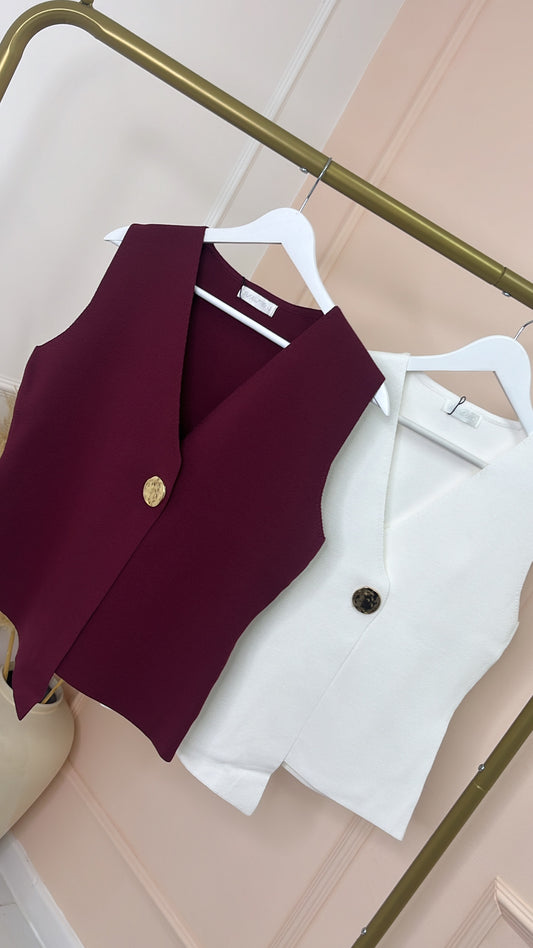 IVY white fine knit single button waistcoat