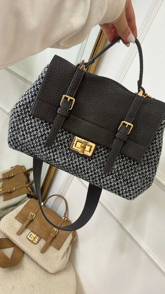 BELLA grey faux leather two tone crossbody bag