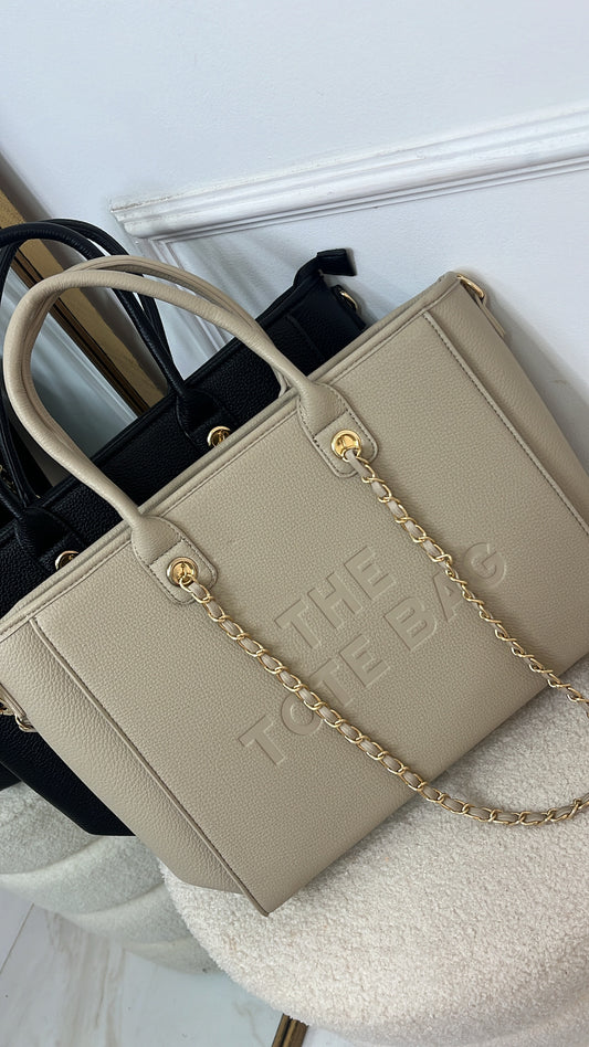 FAITH beige chain detail tote bag
