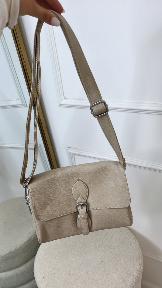HEATHER beige small buckle bag