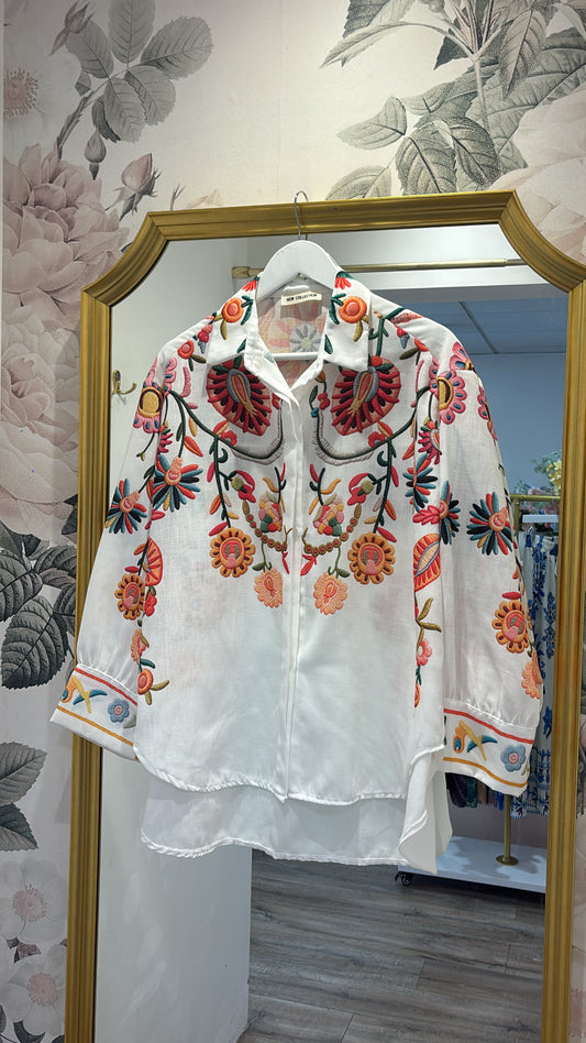 MINNIE cream multi floral printed blouse