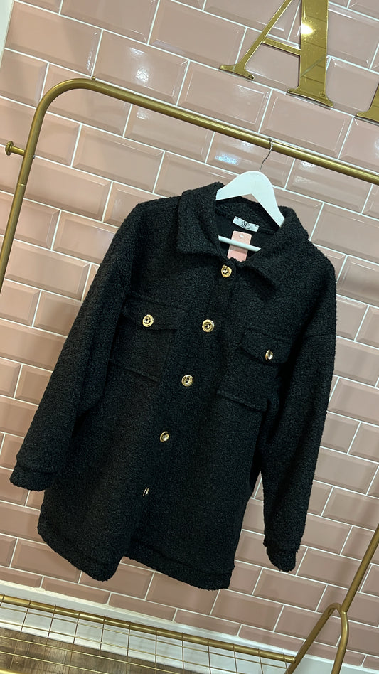 ROBERTA black teddy button jacket
