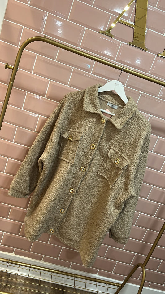 ROBERTA beige teddy button jacket