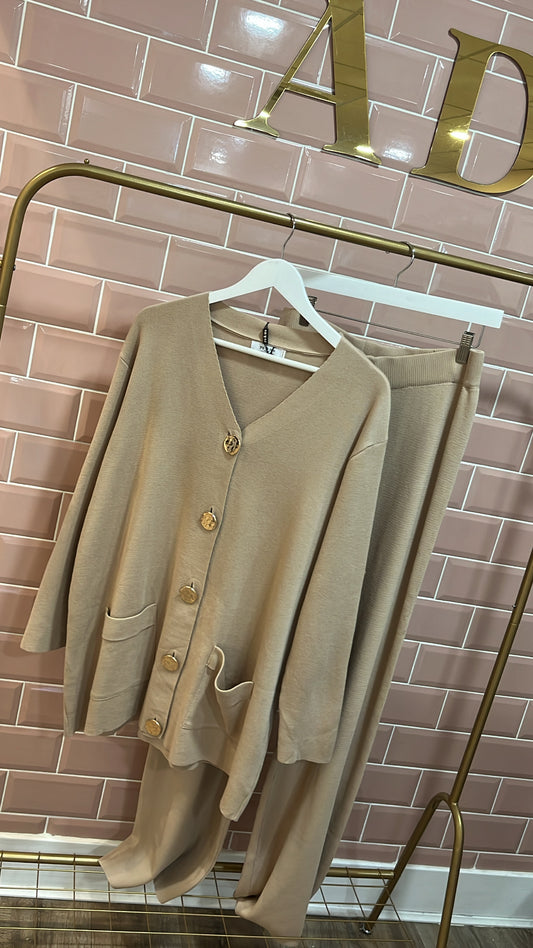 COCO beige fine knit button detail lounge set