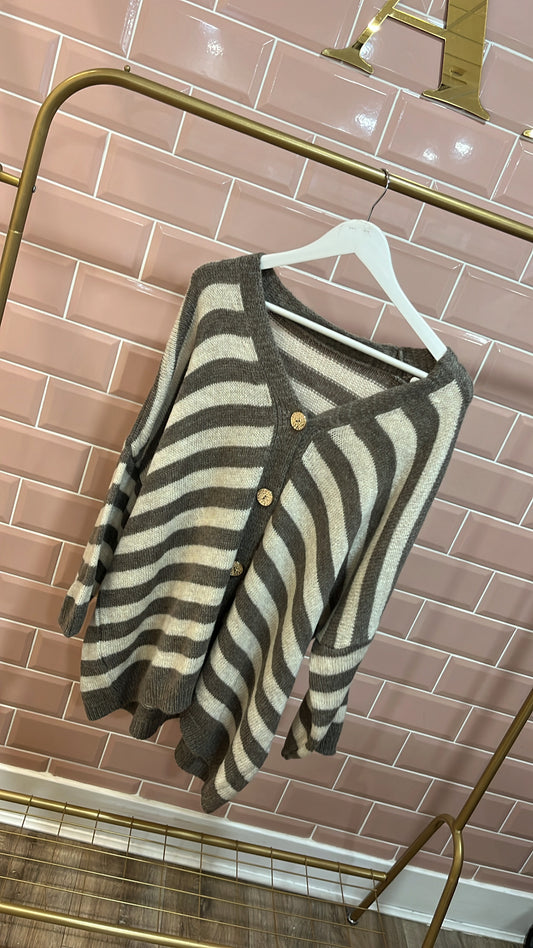 ANYA taupe stripe knitted cardigan