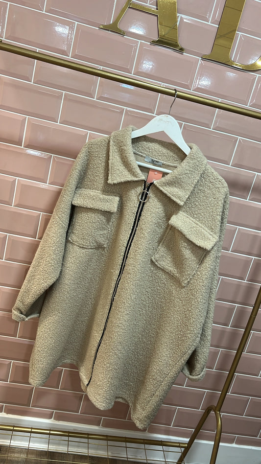 KATY beige teddy zip up jacket