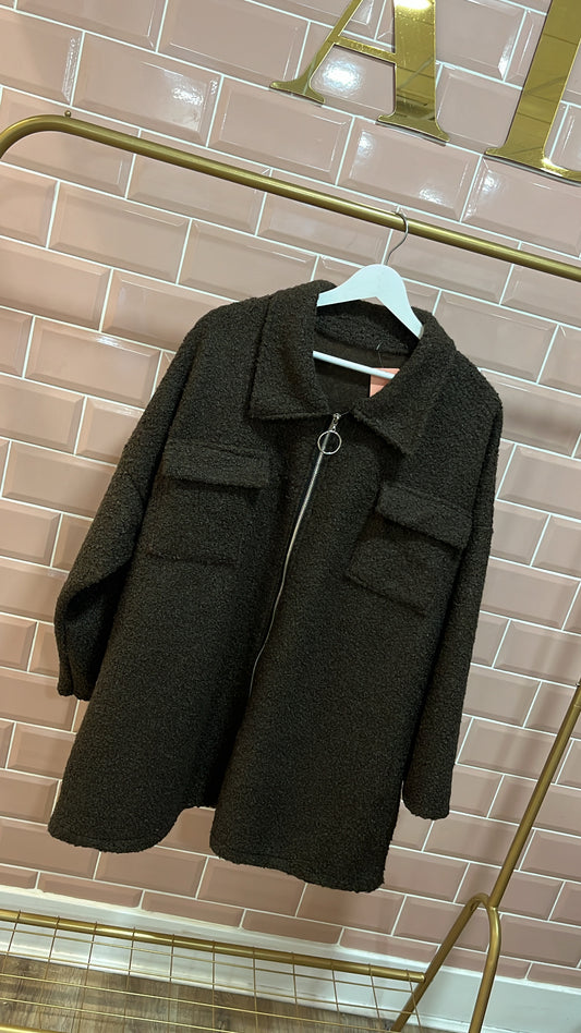 KATY brown teddy zip up jacket