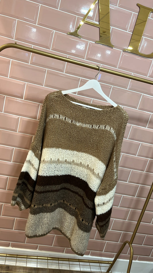 MAEVE brown wavy chunky knit jumper