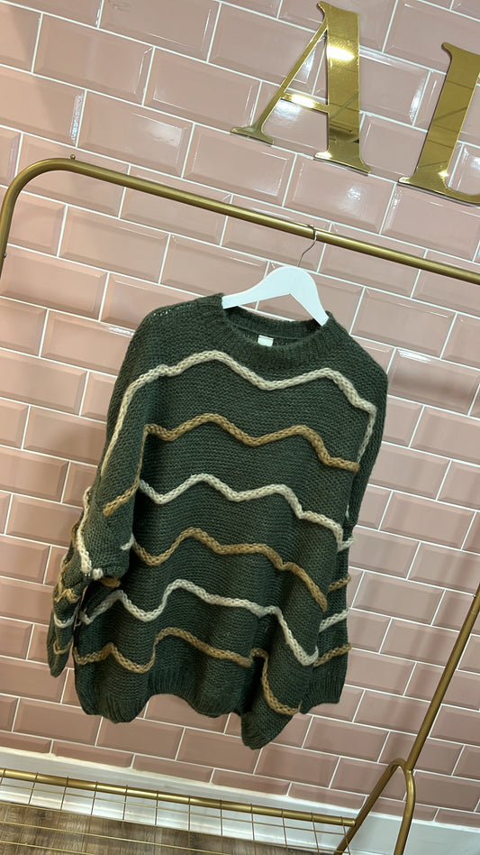 MAEVE khaki wavy chunky knit jumper