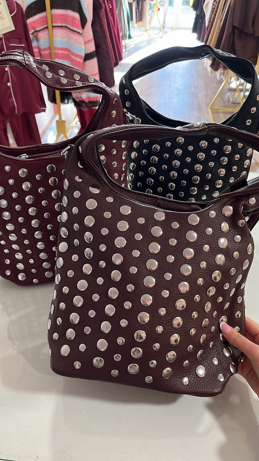 MOLLIE brown studded bucket bag