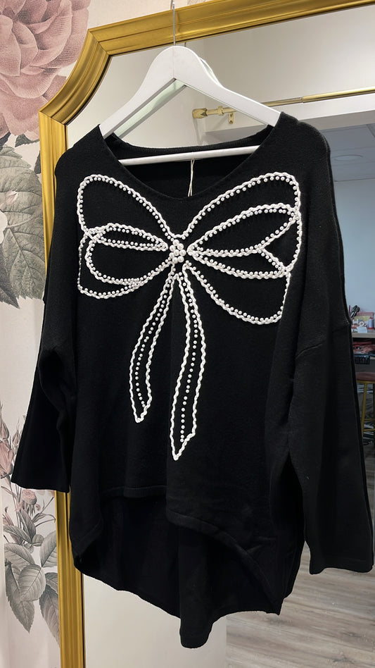 BETHANY black pearl bow jumper