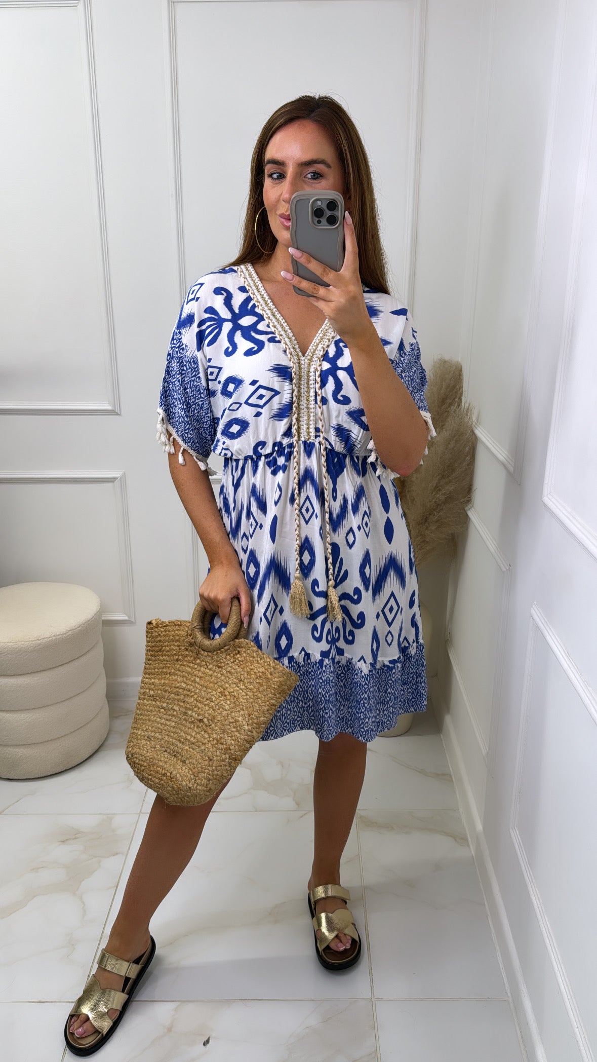ESTELLE blue printed tassel dress