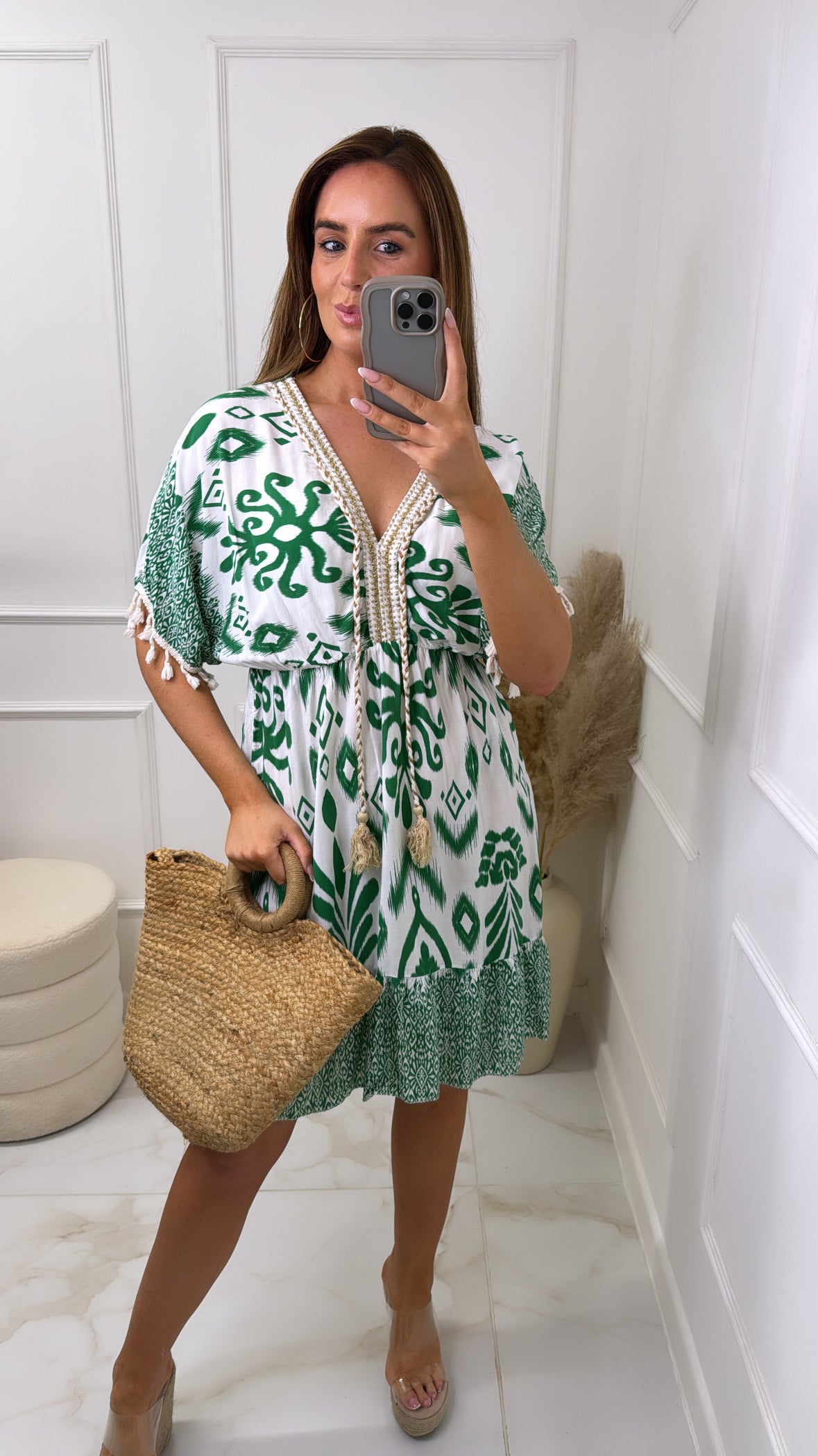 ESTELLE green printed tassel dress