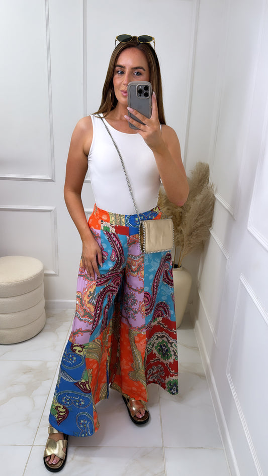 CLARA orange paisley palazzo trousers