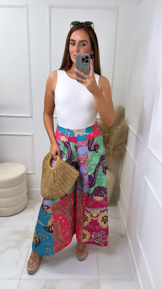 CLARA fuchsia paisley palazzo trousers