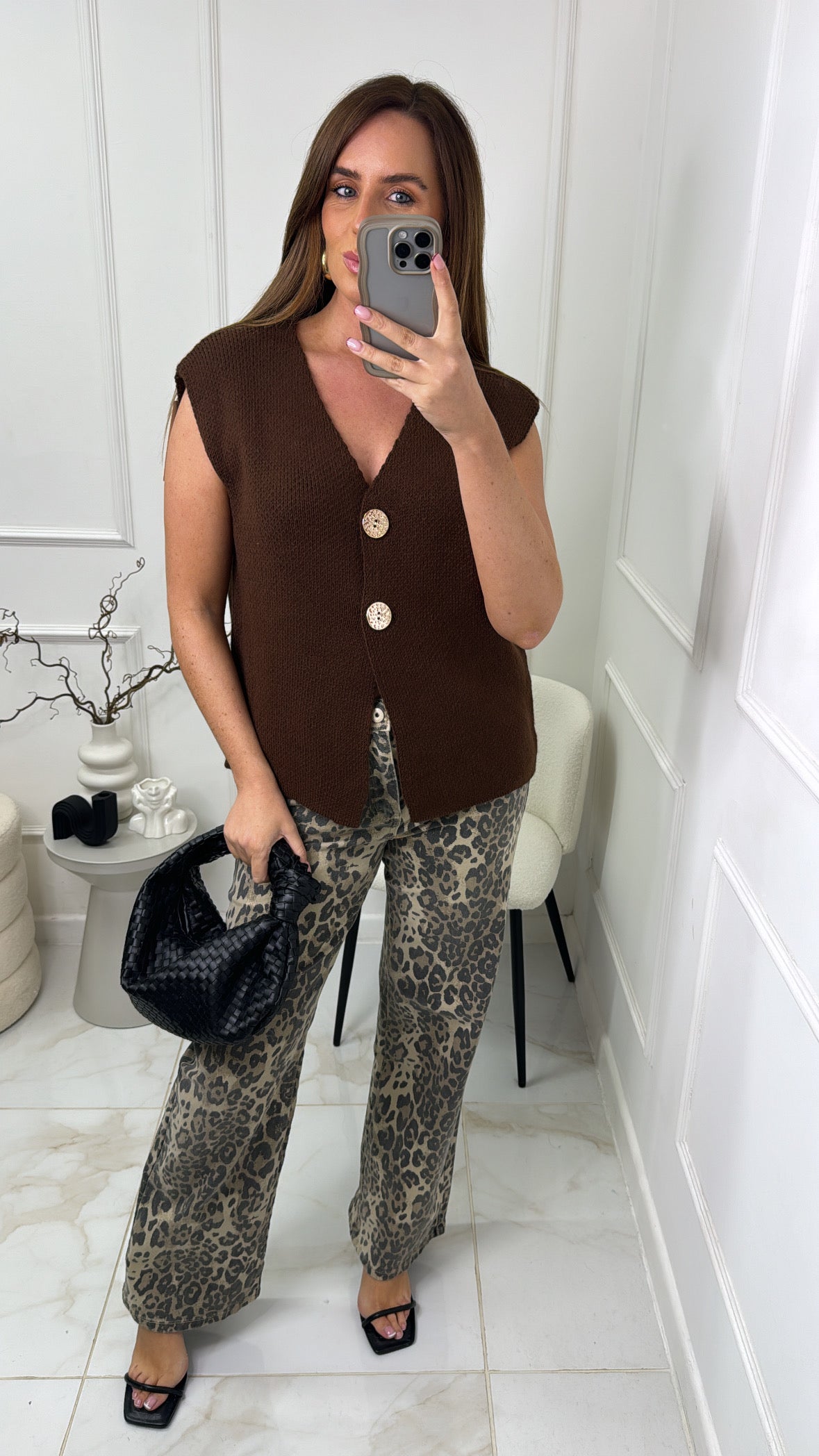IMOGEN chocolate gold button knit waistcoat