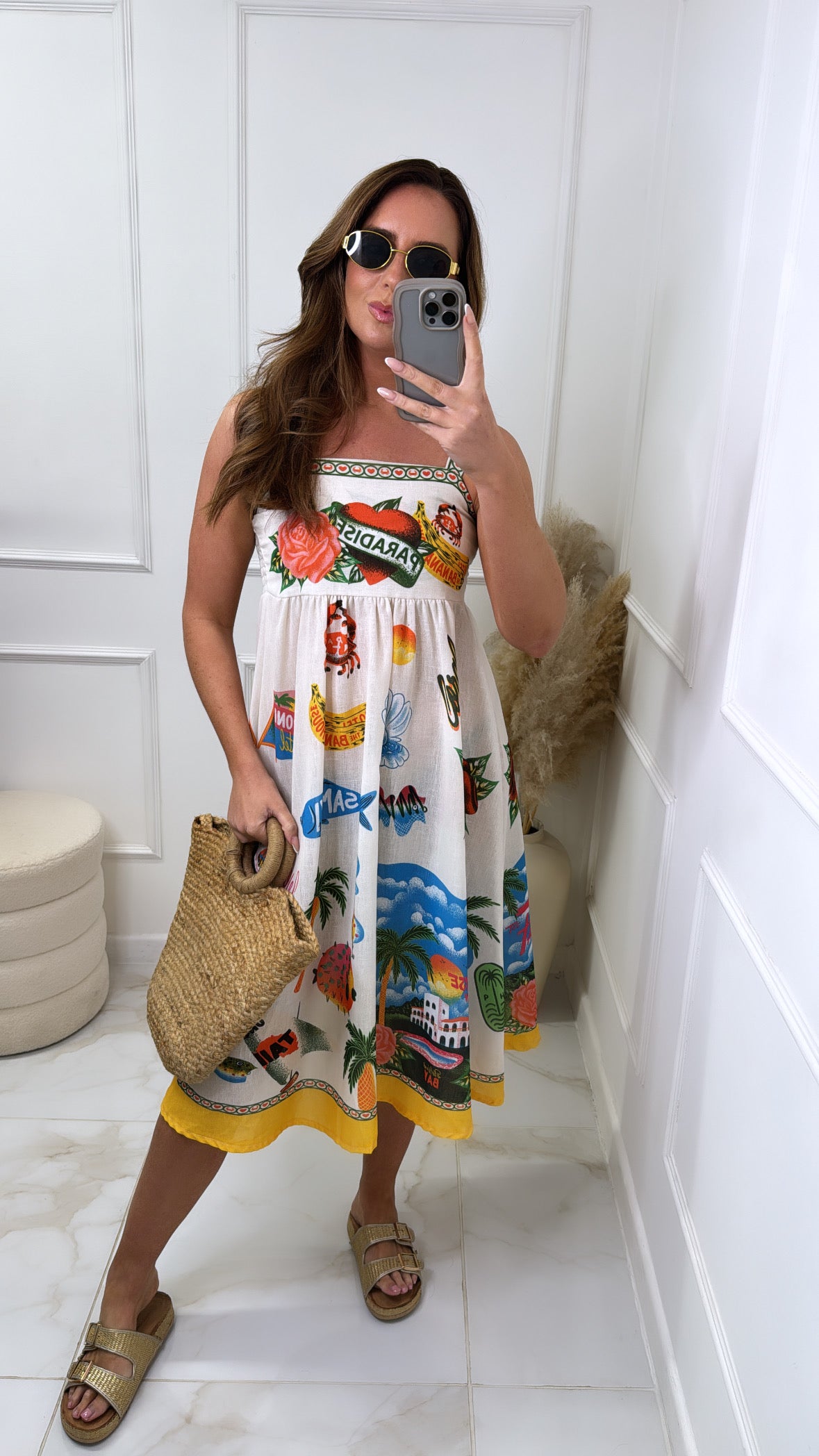 GEMMA cream printed midi dress