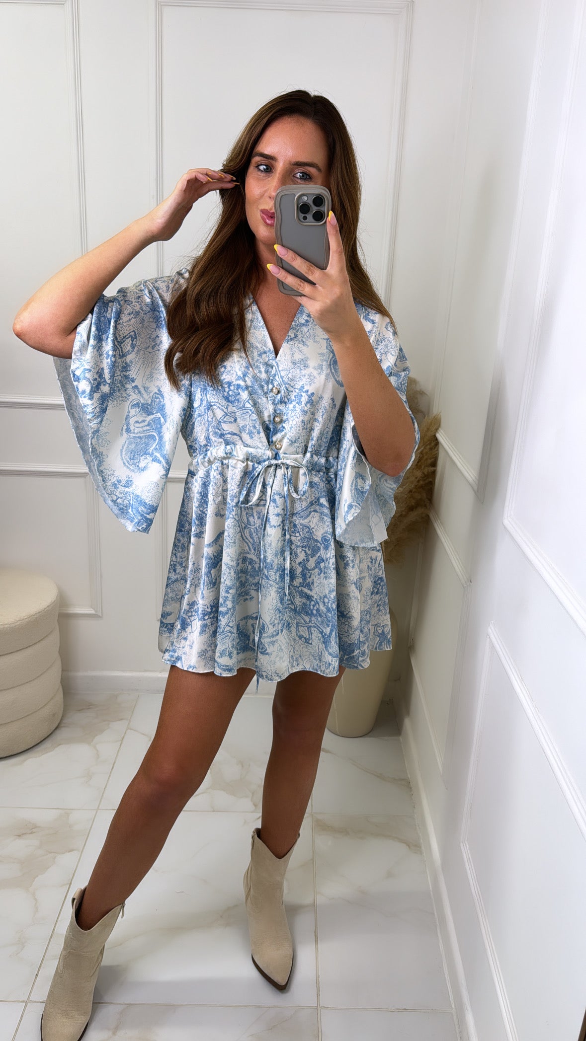 AMBER blue satin printed playsuit