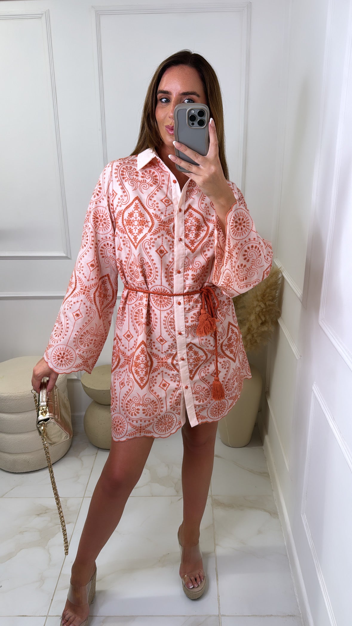 LUCIA peach broderie summer dress