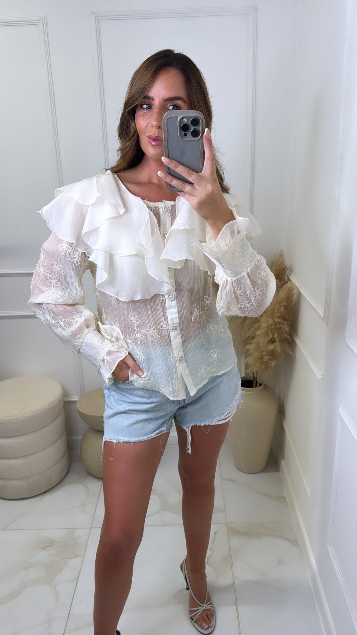 ROSA cream floral chiffon blouse