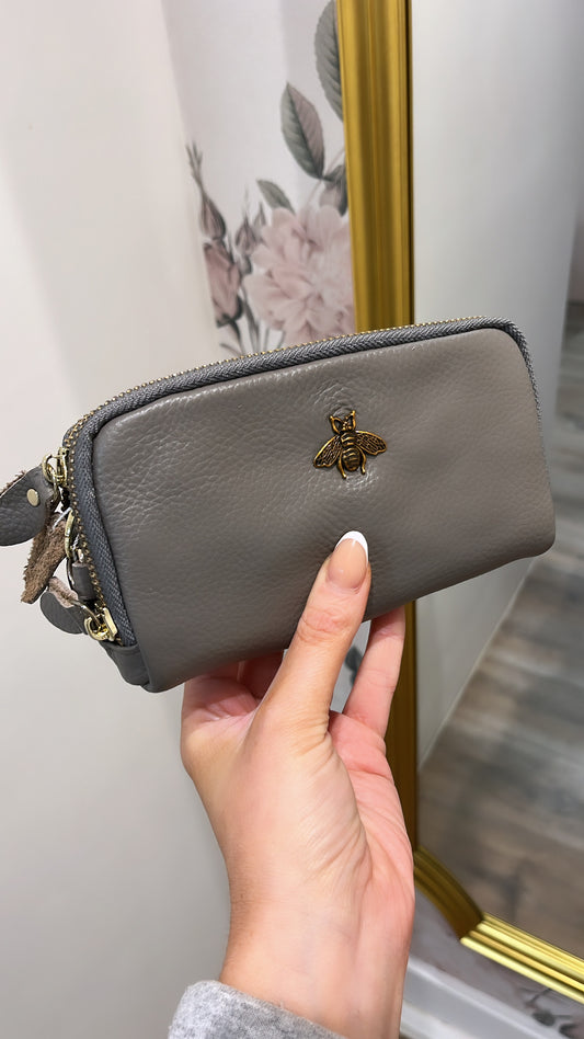 NADIA grey bee detail wristlet purse