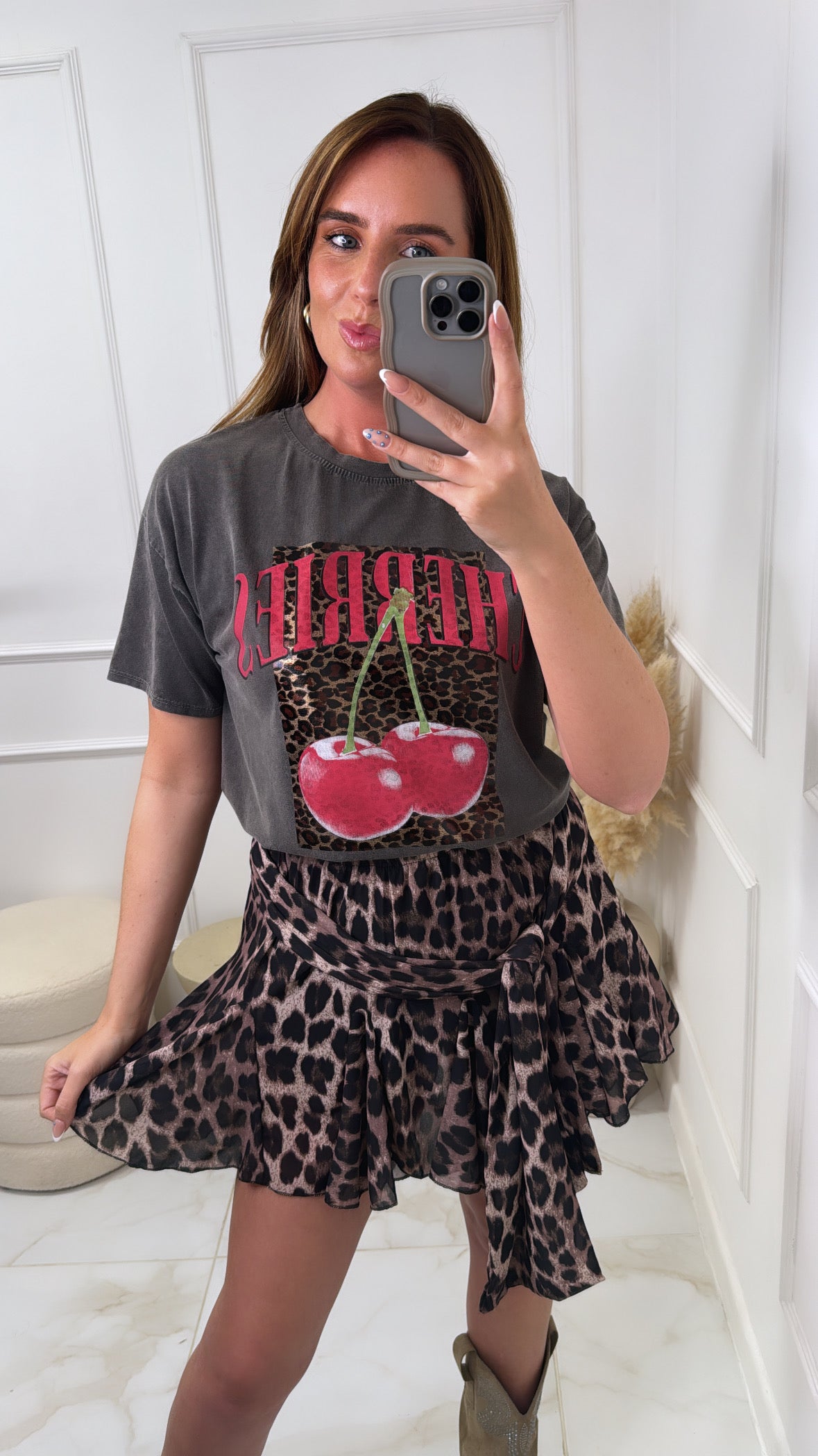 OLIVE leopard print tie front skort