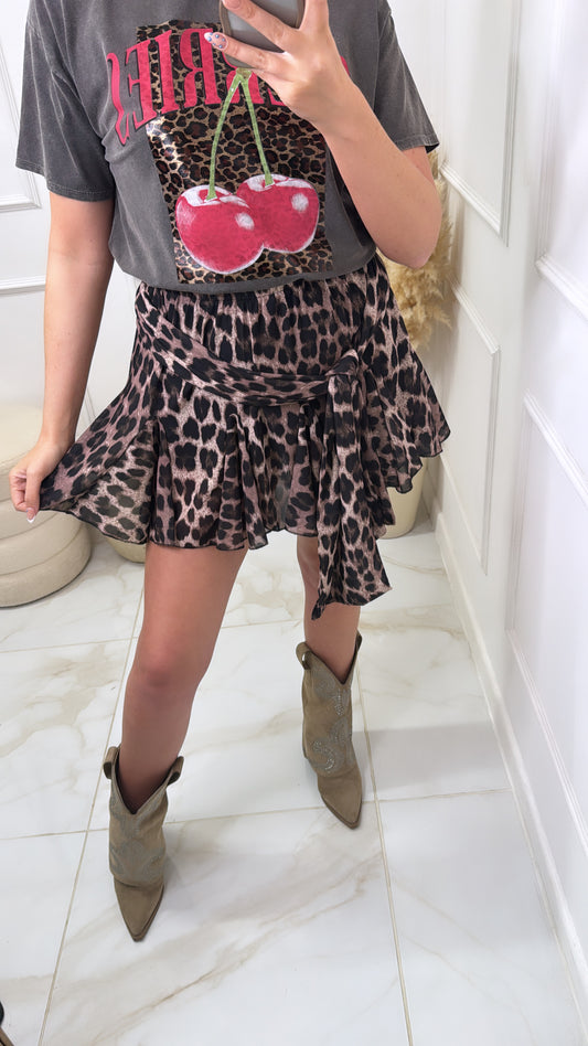 OLIVE leopard print tie front skort