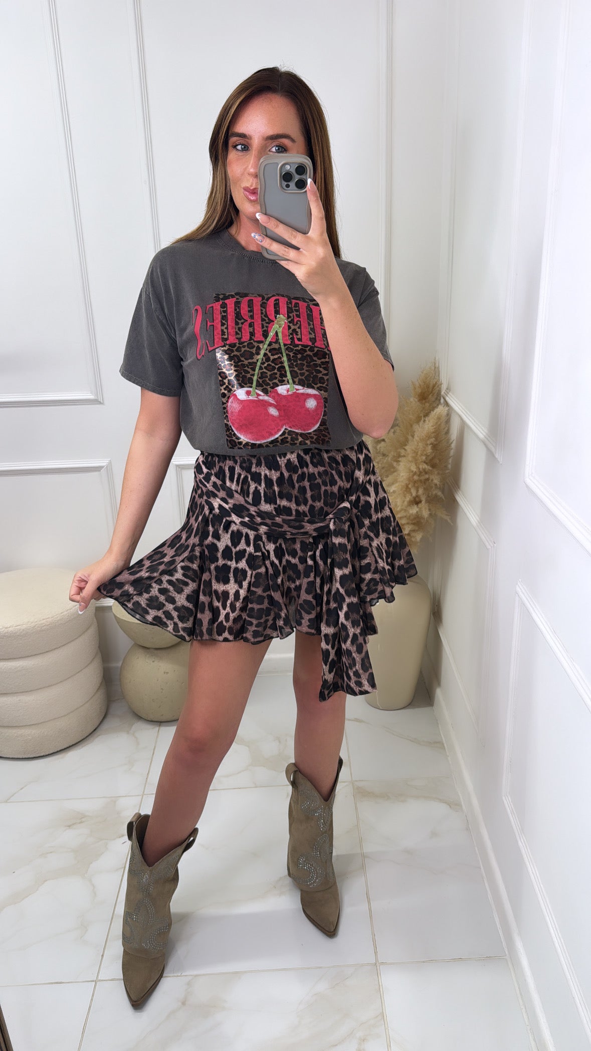 OLIVE leopard print tie front skort