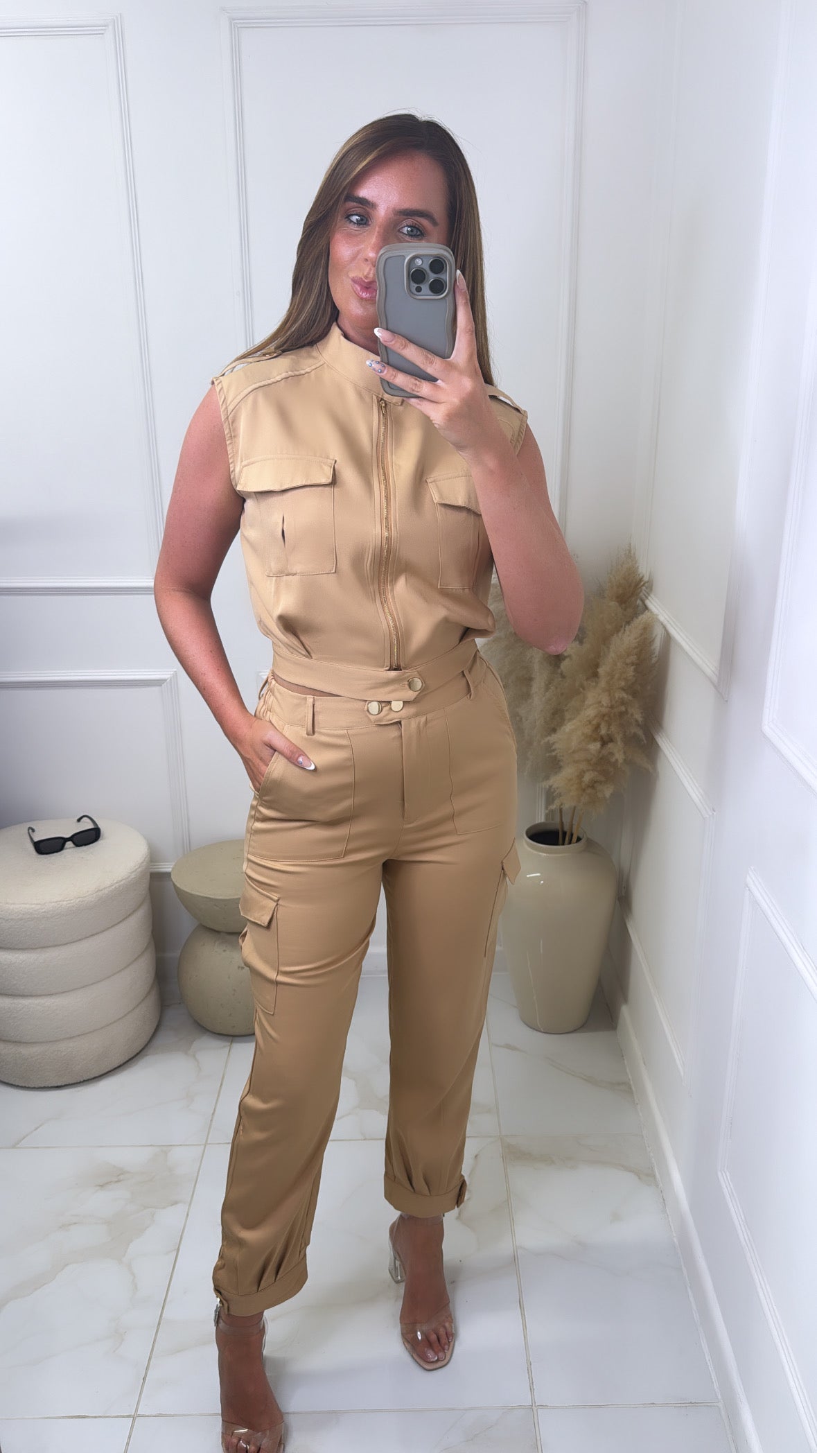 HANNA beige cargo utility trouser set