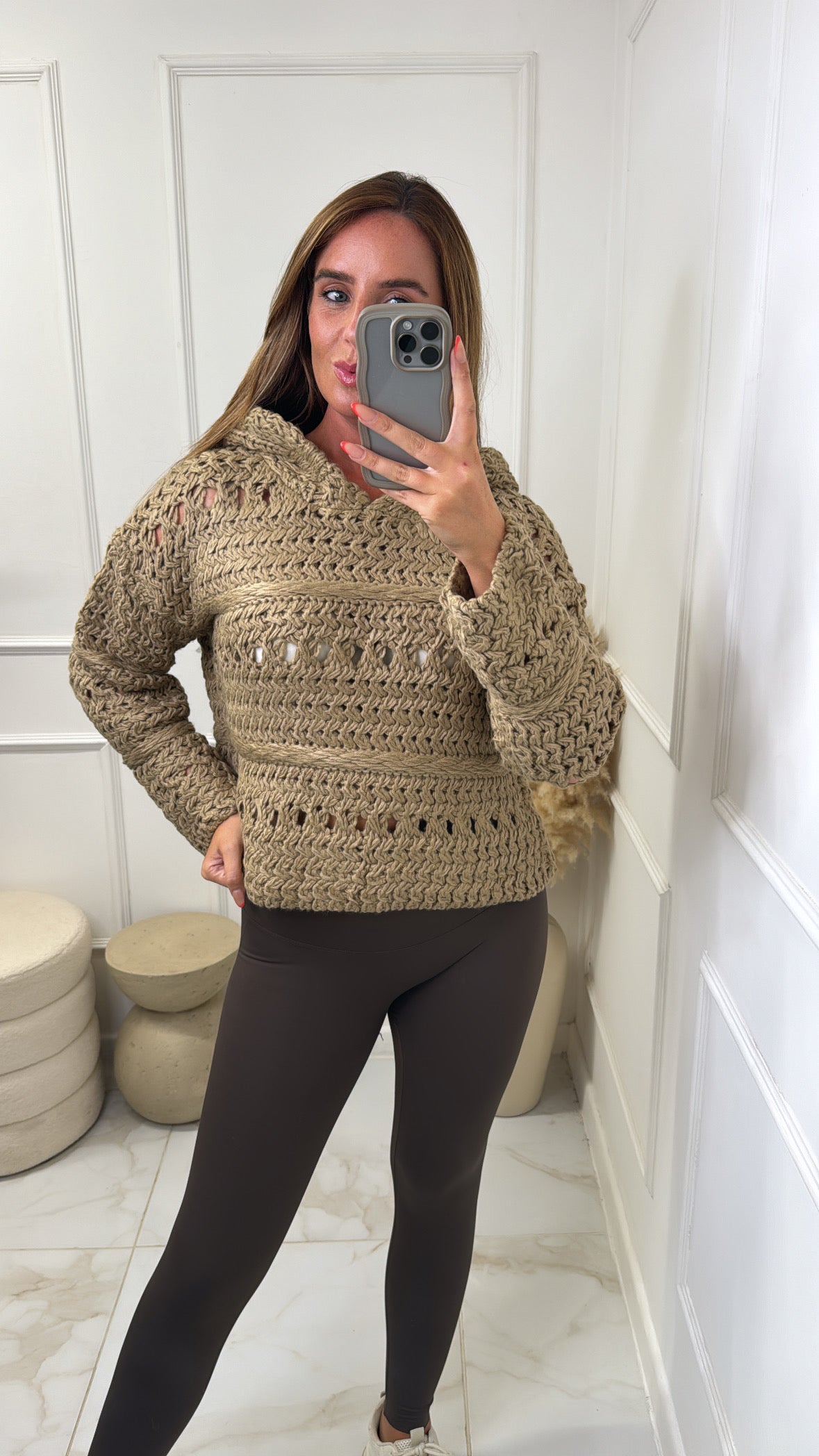 MILA taupe crochet hoodie