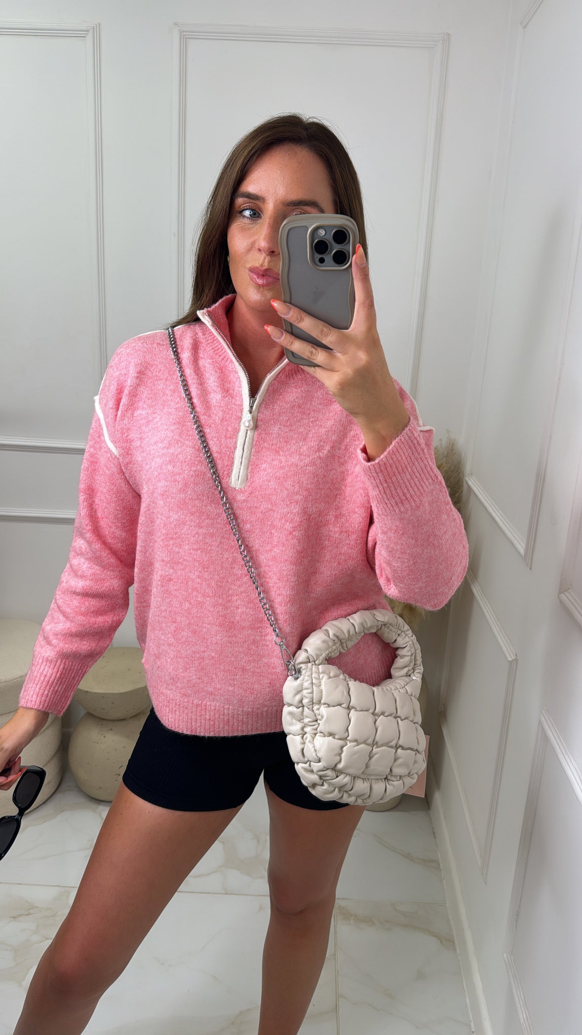ABIGAIL pink piping half zip sweater
