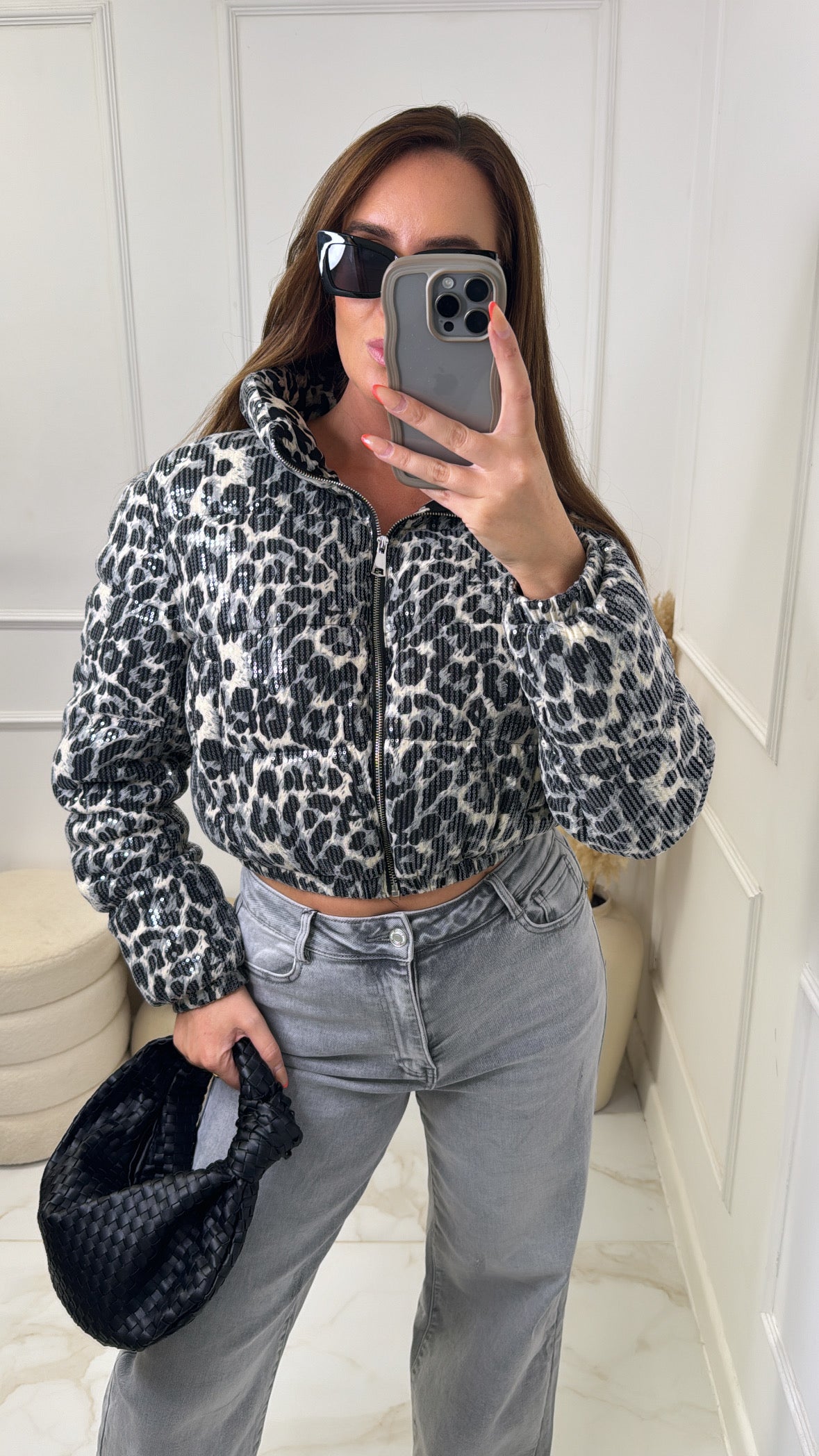 BROOKE black leopard sequin padded jacket
