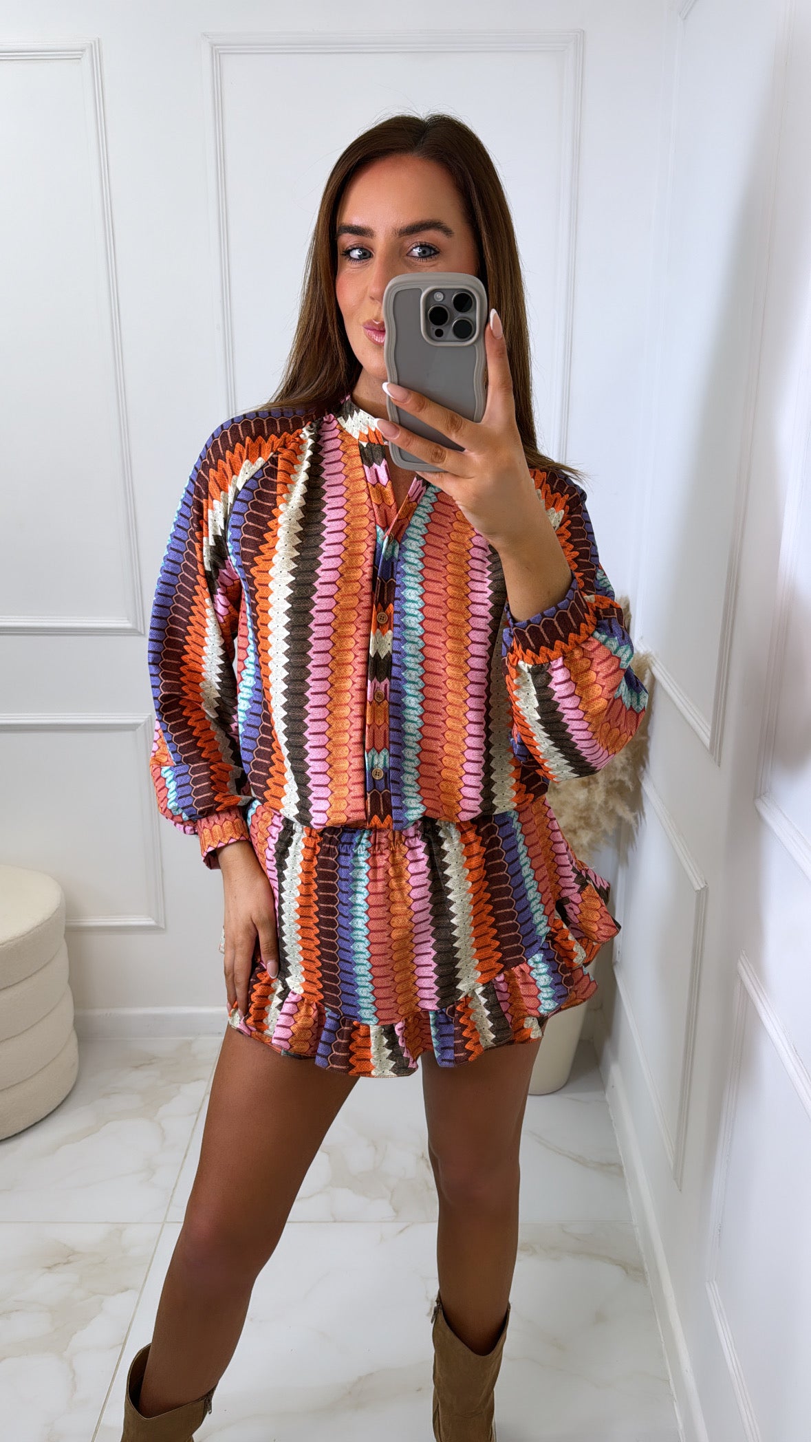 LEONA orange printed frill skort set