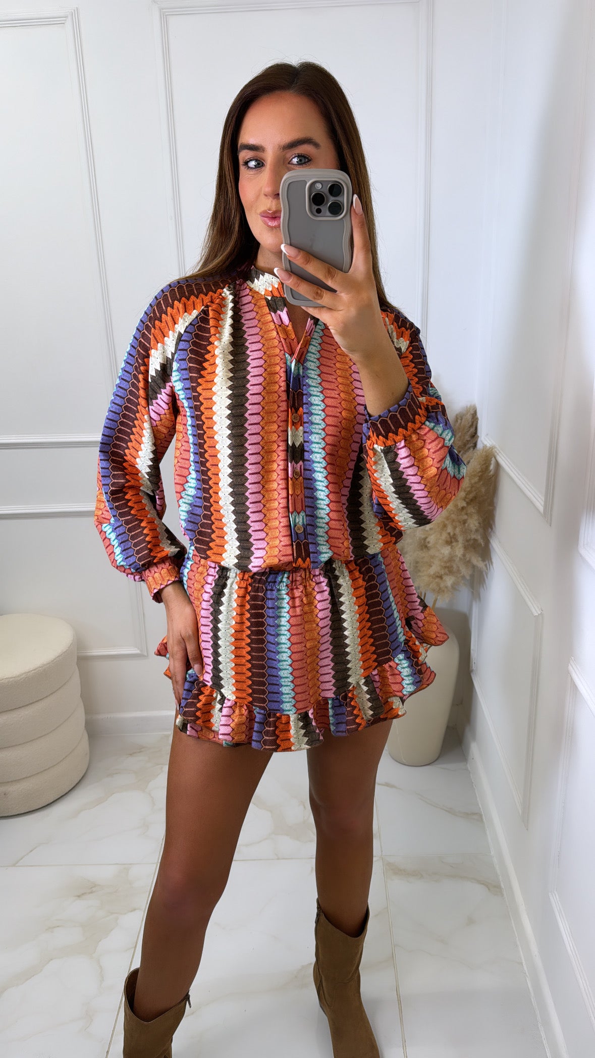 LEONA orange printed frill skort set