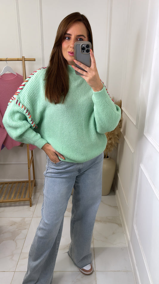 HANNAH mint contrast stitch jumper
