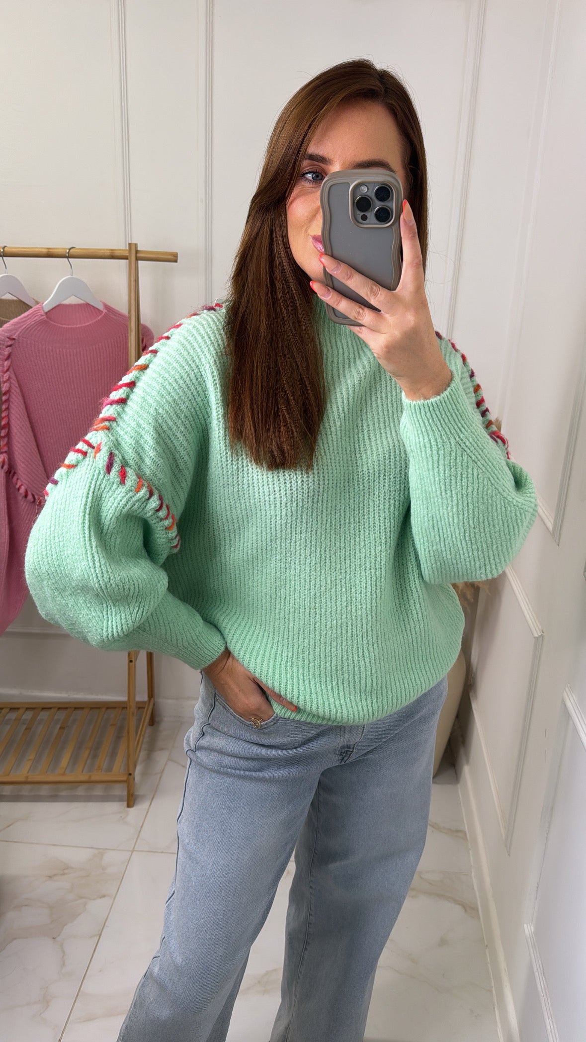 HANNAH mint contrast stitch jumper