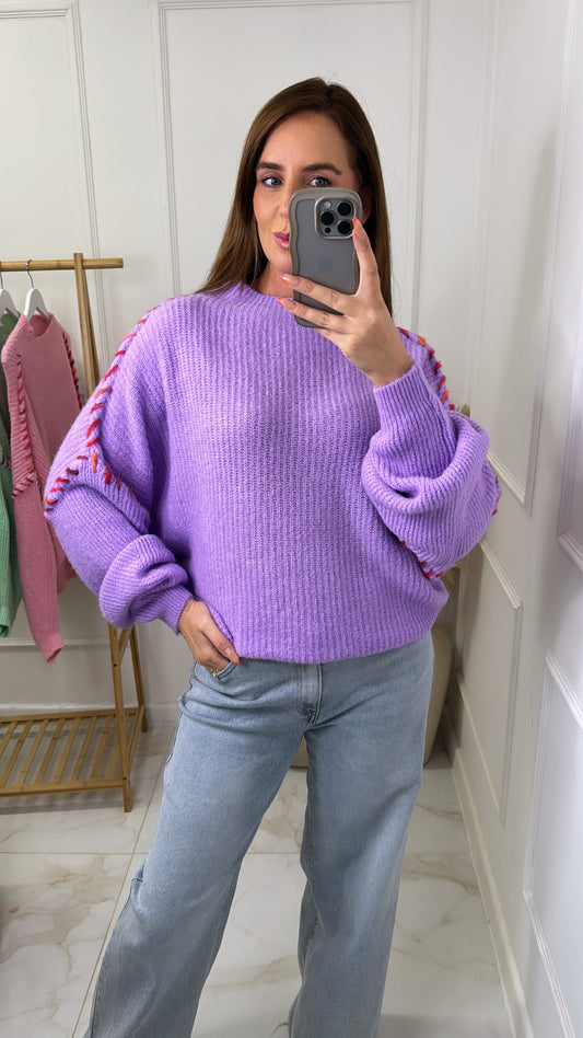 HANNAH lilac contrast stitch jumper