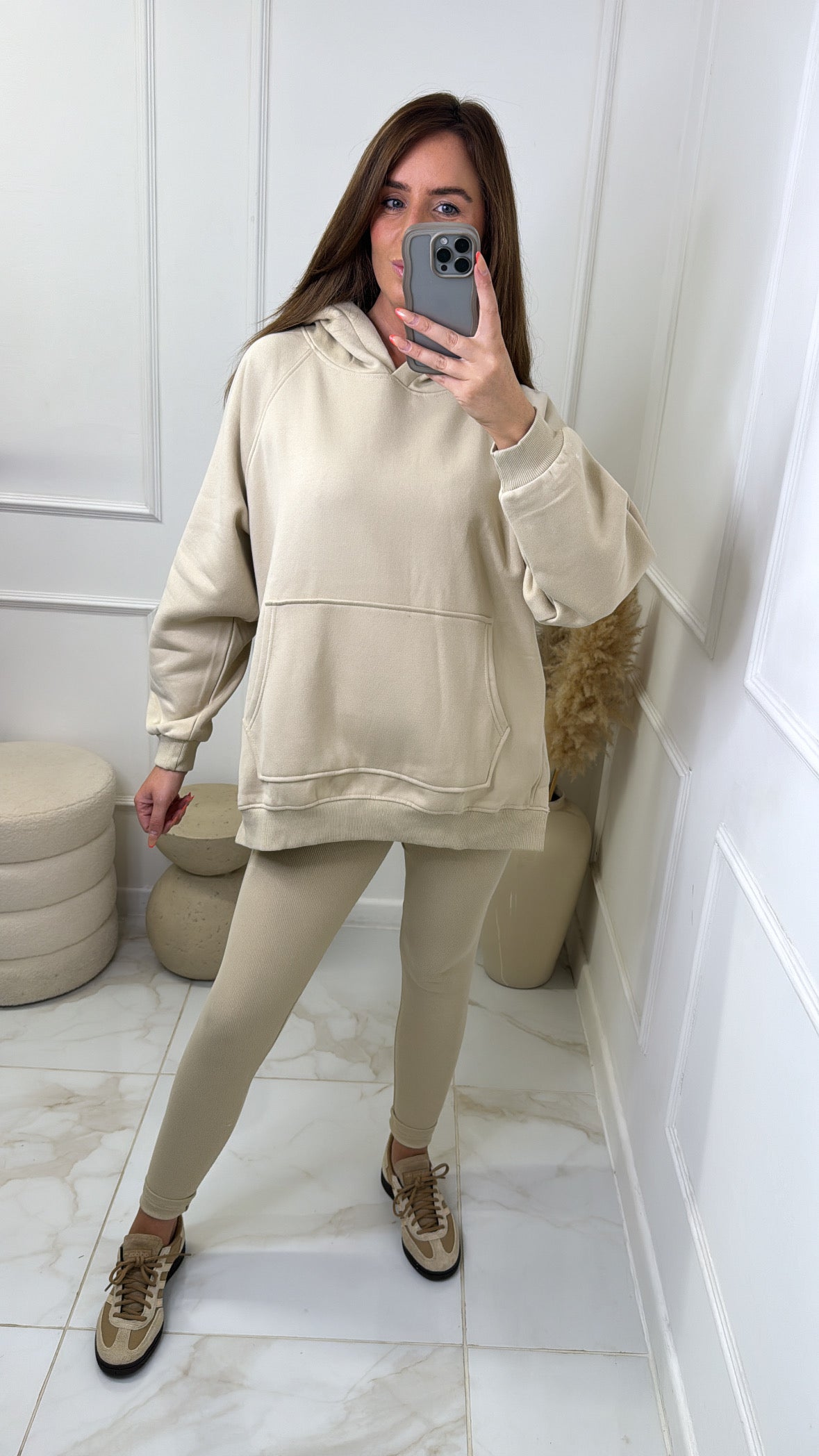 HALLIE beige hoodie & legging lounge set