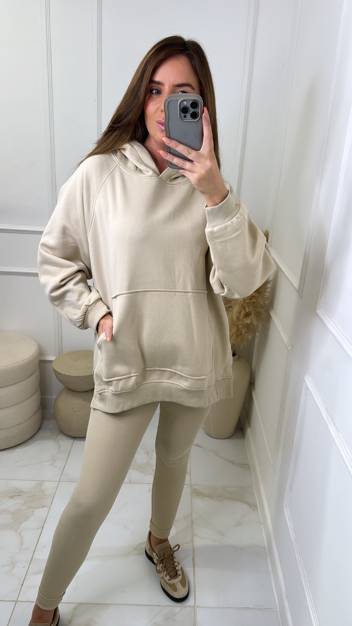 HALLIE beige hoodie & legging lounge set