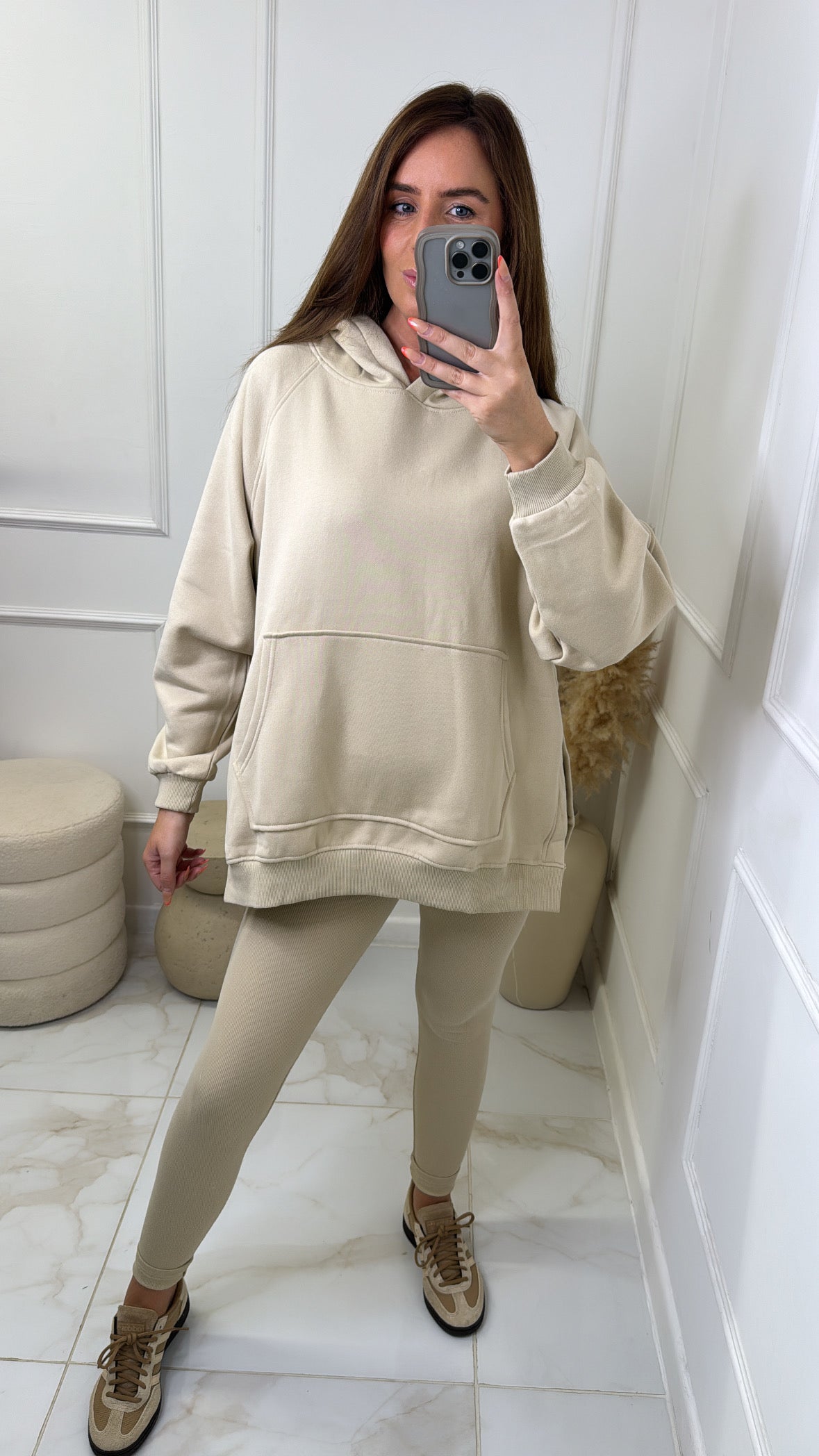 HALLIE beige hoodie & legging lounge set