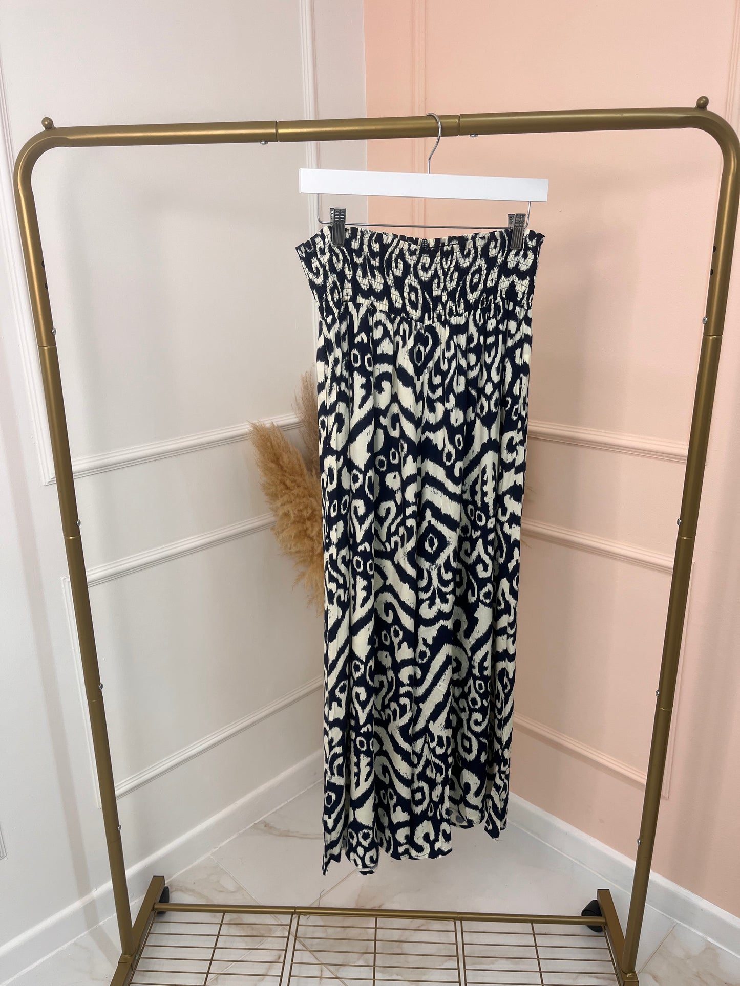 GABBY navy printed shirred trouser