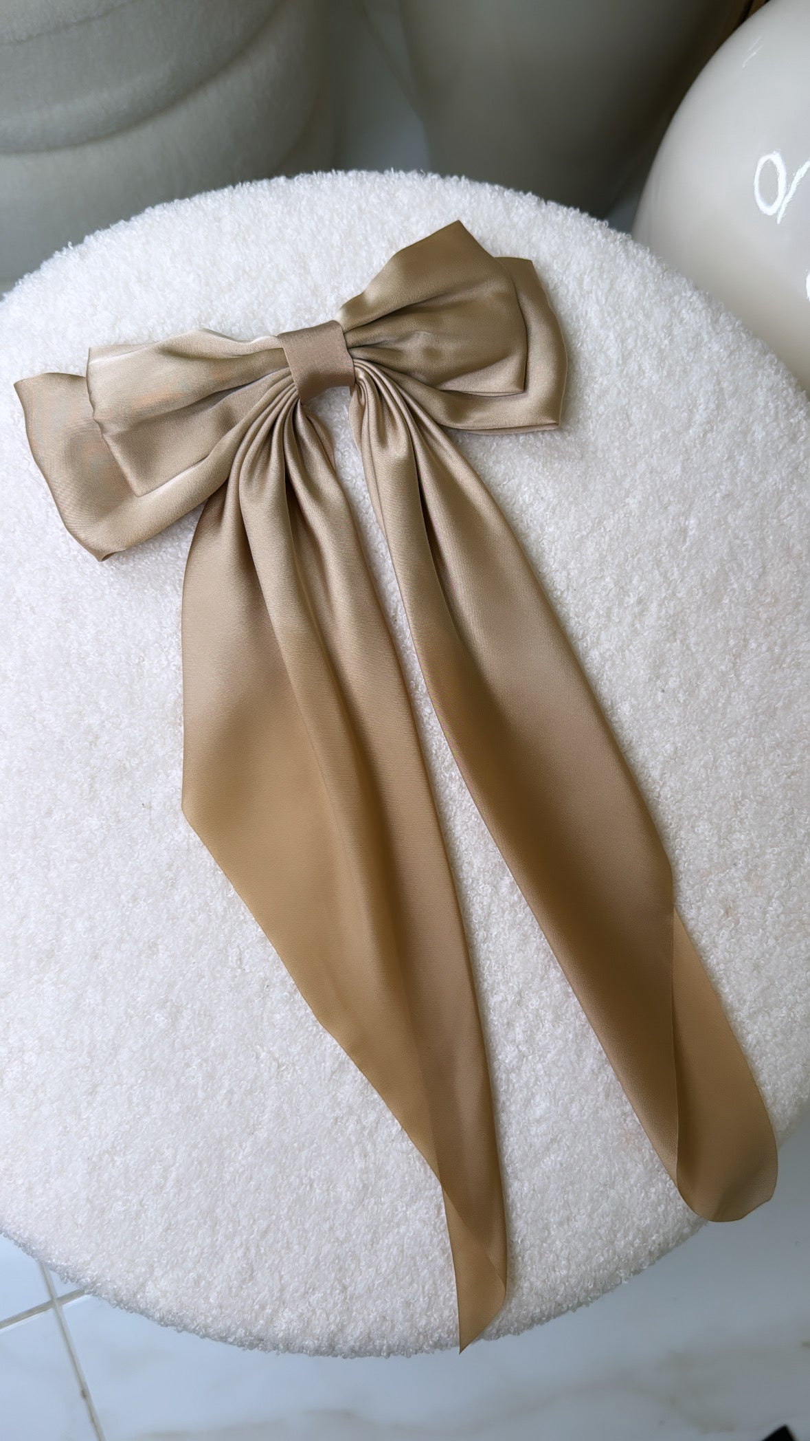 LAUREN champagne silk hair bow