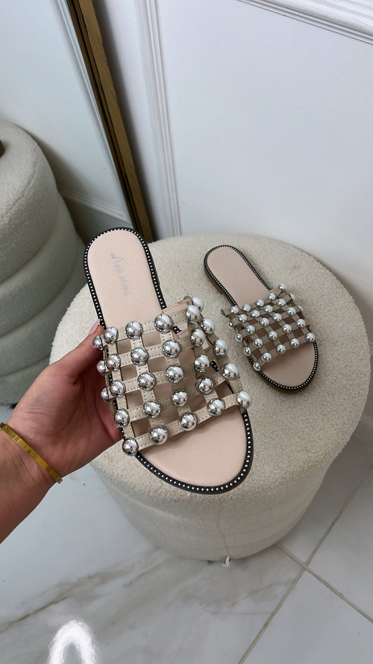 IMOGEN nude silver stud caged sandals