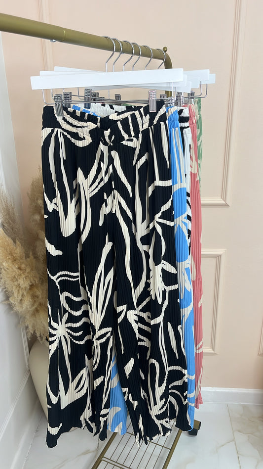 BELLA black patterned crinkle trouser
