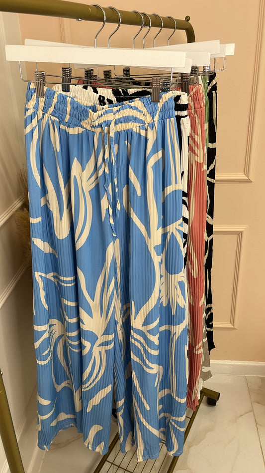 BELLA blue patterned crinkle trouser