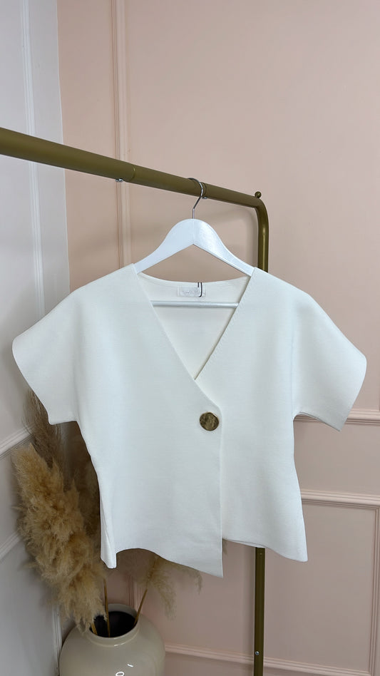 LEILA white fine knit wrap top