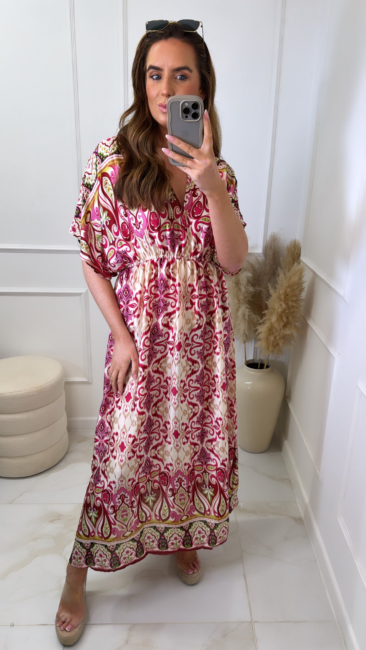 ELLIE pink printed silky maxi dress