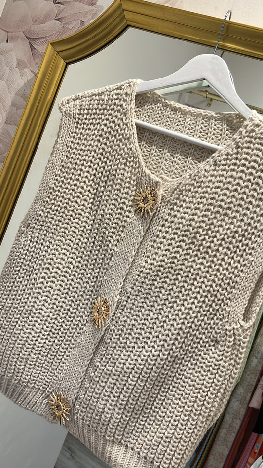 MADELINE beige sun broach knitted vest